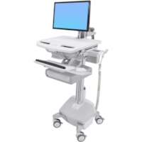 Ergotron StyleView Cart with LCD Arm, LiFe Powered, 2 Drawers (2x1) - Up to 24" (609.60 mm) Screen Support - 33 lb (14968.55 g) Load Capacity - Floor - Plastic, Aluminum, Zinc-plated Steel