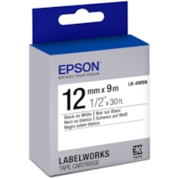 Epson LabelWorks Standard LK Tape Cartridge ~1/2" Black on White - 1/2" Width - Thermal Transfer - White - 1 Roll