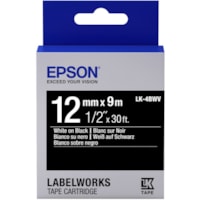 Epson LabelWorks Standard LK Tape Cartridge ~1/2" White on Black - 1/2" (12.70 mm) Width - Thermal Transfer - Black