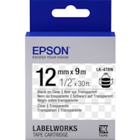 Epson LabelWorks Clear LK Tape Cartridge ~1/2" Black on Clear - 1/2" (12.70 mm) Width - Thermal Transfer - Clear