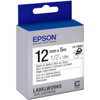 Epson LabelWorks Iron on (Fabric) LK Tape Cartridge ~1/2" Black on White - 1/2" (12.70 mm) Width - Thermal Transfer - White