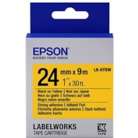 Epson LabelWorks Strong Adhesive LK Tape Cartridge ~1" Black on Yellow - 1" Width - Thermal Transfer - Yellow