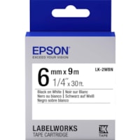 Epson LabelWorks Standard LK Tape Cartridge ~1/4" Black on White - 1/4" (6.35 mm) Width - Thermal Transfer - White