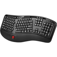 Adesso 2.4 GHz Wireless Ergonomic Trackball Keyboard - Wireless Connectivity - RF - 30 ft (9144 mm) - 2.40 GHz - USB Interface - 105 Key(s) - Next Track, Previous Track, Refresh, Search, Forward, Wake-up, Play/Pause, Volume Up, My Computer, Mute, Sleep, ... Hot Key(s) - English (US) - QWERTY Layout 