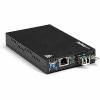 Émetteur-récepteur/Convertisseur de média StarTech.com - 1 x Réseasu (RJ-45) - 1 x LC Ports - Fonction DuplexPort LC - Mode simple (Single-Mode) - 0,05 mil (0 mm) Fibre - Gigabit Ethernet - 1000Base-T, 1000Base-LX - 10 km (6,21 Mille) - Adaptateur secteur CA - Montable en Rack, 