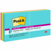 Post-it® Super Sticky Dispenser Notes - Supernova Neons Color Collection - 540 x Multicolor - 3" (76.20 mm) Flag/Note Width x 3" (76.20 mm) Flag/Note Length - Rectangle - 90 Sheets per Pad - Aqua Splash, Acid Lime, Guava - Paper - Self-adhesive, Removable, Recyclable - 6 / Pack