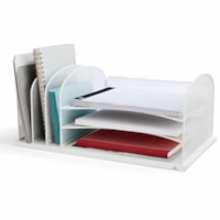 Safco Onyx 3 Tray/3 Upright Section Desk Organizer - 8.3" (209.55 mm) Height x 19.5" (495.30 mm) Width x 11.5" (292.10 mm) Depth - Desktop - White - Steel - 1 Each