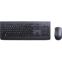 Lenovo Professional Wireless Combo Keyboard & Mouse (French Canadian 445) - USB Wireless RF 2.40 GHz Keyboard - French (Canada) - Black - USB Wireless RF Mouse - Laser - 1600 dpi - Tilt Wheel - Black - Symmetrical - AA - Compatible with PC