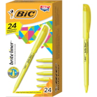 BIC Brite Liner Highlighter, Chisel Tip For Broad Highlighting & Fine Underlining, Yellow, 24-Count - Chisel Marker Point - Fluorescent Yellow Ink - 24 Box