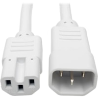 Tripp Lite by Eaton P018-002-AWH Standard Power Cord - For PDU, UPS - 250 V AC / 15 A - White - 2 ft (0.61 m) Cord Length - IEC 60320 C14 / IEC 60320 C15