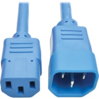 Câble de rallonge électrique - 2 pi (0,61 m) Tripp Lite by Eaton - Pour Ordinateur, Scanner, Imprimante, Moniteur, Système d'alimentation, Workstation - 230 V AC / 15 A - Bleu - longueur de cordon 2 pi (0,61 m) - IEC 60320 C13 / IEC 60320 C14