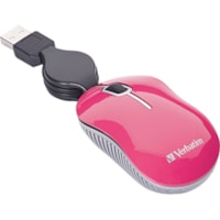 Verbatim Mini Travel Optical Mouse, Commuter Series - Pink - Optical - Cable - Pink - USB 2.0 - Scroll Wheel - 3 Button(s) - 1