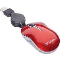 Verbatim Mini Travel Optical Mouse, Commuter Series - Red - Optical - Cable - Red - USB 2.0 - Scroll Wheel - 3 Button(s) - 1