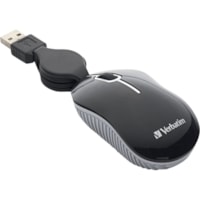 Verbatim Mini Travel Optical Mouse, Commuter Series - Black - Optical - Cable - Black - USB - Scroll Wheel - 3 Button(s) - 1