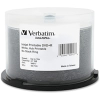 Verbatim DataLifePlus 94917 DVD Recordable Media - DVD+R - 16x - 4.70 GB - 50 / Pack - White - 120mm - Printable - Inkjet Printable