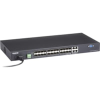 Black Box SFP Gigabit Managed Fiber Switch - 24-Port - 4 Ports - Manageable - Gigabit Ethernet, 10 Gigabit Ethernet - 1000Base-X, 10/100/1000Base-T, 10GBase-X - 2 Layer Supported - Modular - 20 SFP Slots - 38.64 W Power Consumption - Twisted Pair, Optical Fiber - Rack-mountable - 1 Year Limited Warr