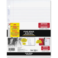 Five Star Reinforced Paper - 100 Sheets - 3-ring Binding - College Ruled Front Ruling - 20 lb (9071.85 g) Basis Weight - Letter - 8 1/2" (215.90 mm) x 11" (279.40 mm) Sheet Size - White Paper - 100 / Pack