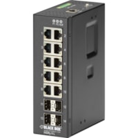 Black Box Hardened Managed Ethernet Switch - 10 Ports - Manageable - Gigabit Ethernet - 1000Base-X, 10/100/1000Base-T - 2 Layer Supported - 4 SFP Slots - 11 W Power Consumption - Twisted Pair, Optical Fiber - DIN Rail Mountable, Wall Mountable - 1 Year Limited Warranty