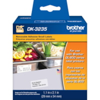 Brother Die-cut Small Removable Paper Labels - 1 1/10" (27.94 mm) Width x 2 1/10" (53.34 mm) Length - Removable Adhesive - White - Paper - 800 / Roll - 800 / Roll