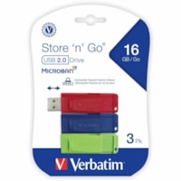 Microban 16GB Store 'n' Go USB Flash Drive - 3pk - Red, Green, Blue - 16 GB - USB 2.0 Type A - Blue, Green, Red - Lifetime Warranty - 3 / Pack