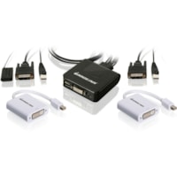 IOGEAR 2-Port USB DVI Cable KVM with MiniDisplayPort Adapters Bundle - 2 Computer(s) - 1 Local User(s) - 1920 x 1200 - 2 x USB - 1 x DVI