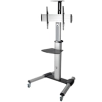 Tripp Lite series Mobile Flat-Panel Floor Stand for 32" to 70" TVs and Monitors - Up to 70" Screen Support - 150 lb (68038.86 g) Load Capacity - 2 x Shelf(ves) - 81.50" (2070.10 mm) Height x 32.60" (828.04 mm) Width x 27.60" (701.04 mm) Depth - Floor - Metal, Plastic, Aluminum, Steel - Black, Silver