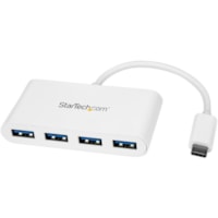 StarTech.com 4 Port USB C Hub with 4x USB-A (USB 3.0 SuperSpeed 5Gbps) - USB Bus Powered - Portable/Laptop USB Type-C Adapter Hub - White - 4-Port USB-C hub - USB Type-C host laptop to 4x USB-A - SuperSpeed 5Gbps (USB 3.1/3.2 Gen 1) - Portable bus powered USB C to USB A adapter hub (shared up to 15W