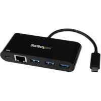 Concentrateur combo USB/Ethernet - USB Type C - Externe - Noir StarTech.com - USB Type C - Externe - 3 Port(s) USB - 3 Port(s) USB 3.0 - Mac, PC, Linux