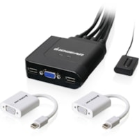 IOGEAR 2-Port USB VGA Cable KVM with Mini DisplayPort Adapters - 2 Computer(s) - 1 Local User(s) - 2048 x 1536 - 2 x USB - 1 x VGA