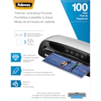 Pochette de plastification Fellowes - Sheet Size Supported : format lettre largeur de 8,50 po (215,90 mm) x longueur de 11 po (279,40 mm) - Laminating Pouch/Sheet Size : largeur de 9 po (228,60 mm) x longueur de 11,50 po (292,10 mm) x épaisseur de 3 mil (0,08 mm) - Brillant - pour Document - 