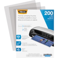 Pochette de plastification Fellowes - Sheet Size Supported : format lettre largeur de 8,50 po (215,90 mm) x longueur de 11 po (279,40 mm) - Laminating Pouch/Sheet Size : largeur de 9 po (228,60 mm)épaisseur de 3 mil (0,08 mm) - Durable - clair - 200 / emballage