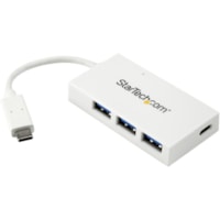 StarTech.com 4 Port USB C Hub with 1x USB-C & 3x USB-A (SuperSpeed 5Gbps) - USB Bus Powered - Portable/Laptop USB 3.0 Type-C Hub - White - Portable 4 Port USB-C hub - USB Type-C laptop to 3 USB-A/1 USB-C - SuperSpeed 5Gbps (USB 3.0/USB 3.1/3.2 Gen 1) - USB bus powered draw up to 15W (3A/5V) total sh