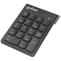 Manhattan Numeric Keypad, Wireless (2.4GHz), USB-A Micro Receiver, 18 Full Size Keys, Black, Membrane Key Switches, Auto Power Management, Range 10m, AAA Battery (included), Windows and Mac, Three Year Warranty, Blister - USB, Wireless, 18 Full-Size Keys, Black