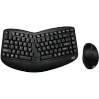 Adesso Tru-Form Wireless Ergo Mini Keyboard & Mouse - USB Membrane Wireless RF Keyboard - 87 Key - English (US) - Black - USB Wireless RF Mouse - Optical - 1600 dpi - Scroll Wheel - QWERTY - Black - Play/Pause, Stop, Forward, Volume Up, Volume Down, Mute, Skip Backward Hot Key(s) - Right-handed - AA