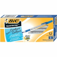 Stylo à bille Round Stic Grip BIC - 1,2 mm (0,05 po) Moyenne Pointe de stylo - Ink Bleu - 12 emballage