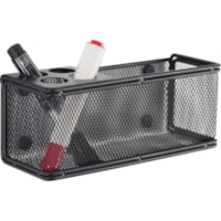 Onyx Mesh Magnetic Marker Basket - 3" (76.20 mm) Height x 8" (203.20 mm) Width x 3.3" (82.55 mm) Depth - Sturdy - Black - Steel, Mesh - 1 Each