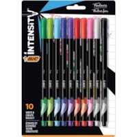 Stylo à pointe poreuse Intensity BIC - 0,4 mm (0,02 po) Fin Pointe de stylo - Ink Couleurs de couverture assorties - Encre à base d'eau - Métal Pointe - 10 / emballage