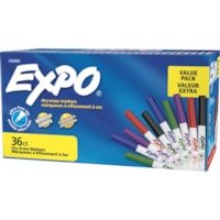 Expo Low-Odor Dry-erase Markers - Ultra Fine Chisel Marker Point - Green, Blue, Black, Red, Purple Ink - Alcohol Based - 36 / Pack