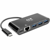 Concentrateur combo USB/Ethernet U460-003-3AGB-C - USB Type C - Externe - Noir Tripp Lite by Eaton - USB Type C - Externe - 4 Port(s) USB - 1 Port(s) réseau (RJ-45) - 3 Port(s) USB 3.0 - Mac, PC