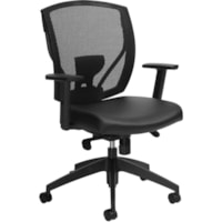 Offices to Go® Ibex Synchro-Tilter Chairs - Black Bonded Leather, Fabric, Leather Seat - Black Mesh Back - Medium Back - 5-star Base - Black - Luxhide - Armrest - 1 Each