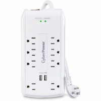 Suppresseur/Protecteur de Surtension CSP806U CyberPower - 8 x NEMA 5-15R, 2 x USB - 3000 J - 120 V AC Entrée - Fax/Modem/Téléphone - 6 pi (1,83 m)