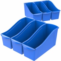 Storex Book Bin Set - 7" (177.80 mm) Height x 5.3" (134.62 mm) Width14.3" (363.22 mm) Length - Blue - Plastic - 6 / Carton