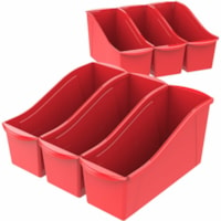 Storex Book Bin Set - 7" (177.80 mm) Height x 5.3" (134.62 mm) Width14.3" (363.22 mm) Length - Red - Plastic - 6 / Carton