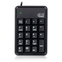 Adesso 19-Key Mechanical Keypad with 3-Port USB Hub - Cable Connectivity - USB Interface - 19 Key(s) - Rugged - Notebook - Windows, Mac OS - Mechanical Keyswitch - Black