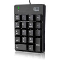 Adesso USB Spill Resistant 18-Key Numeric Keypad - Cable Connectivity - USB Interface - 18 Key(s) - English (US) - Windows - Membrane Keyswitch - Black