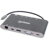 Station d'accueil 152808 USB Type C pour Notebook/Tablette PC/ PC de bureau/Smartphone - 60 W - Manhattan - pour Notebook/Tablette PC/ PC de bureau/Smartphone - 60 W - USB Type C - 5 x Ports USB - 3 xUSB 3.0 - Réseasu (RJ-45) - HDMI - VGA - Mini DisplayPort - Sortie ligne audio - Filaire