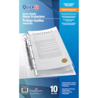 Protecteur de feuille QuickFit - Pour format légal 8 1/2 po (215,90 mm) x 14 po (355,60 mm) Feuilles - 3 xsTrous - Chargement par le dessus - clair - Polypropylène - 10 / emballage