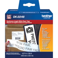 Brother Multipurpose Label - 4 1/16" (103.38 mm) Width x 100 ft (30.5 m) Length - White - Paper - 1 Roll