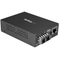 StarTech.com Multimode SC Fiber Ethernet Media Converter - 1000BASE-SX Gigabit Fiber Optic to Copper Bridge - 10/100/1000 Network - 550m - Multimode fiber Ethernet media converter extends & bridges copper networks - 10/100/1000 (Gigabit), 1000BASE-SX, 850nm, 550m (1084 ft), Unmanaged, MMF, SC, RJ45,