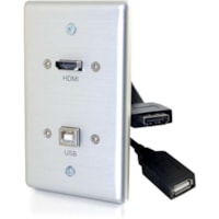 C2G Single Gang USB and HDMI Wall Plate Aluminum - 1-gang - Wall Mount - Aluminum - Aluminum, Polyvinyl Chloride (PVC) - 1 x HDMI Port(s)